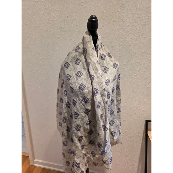 Women's YARGICI Beige & Blue Patterned Wool Scarf One Size - Picture 2 of 7